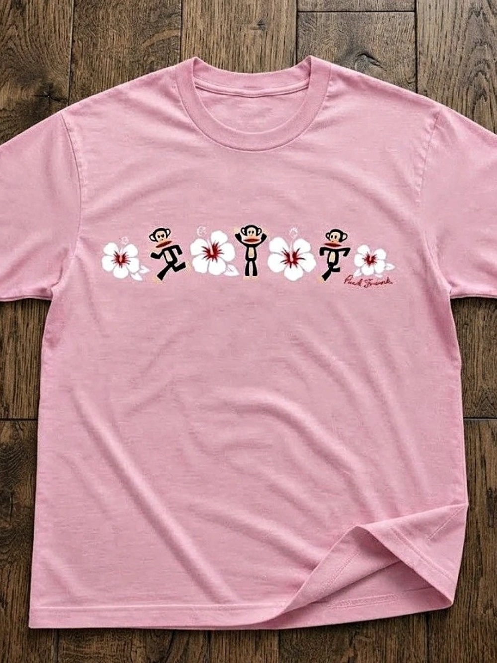 Paul Frank Julius Monkey Hibiscus Flowers Tropical Summer Vintage Pink T-Shirt